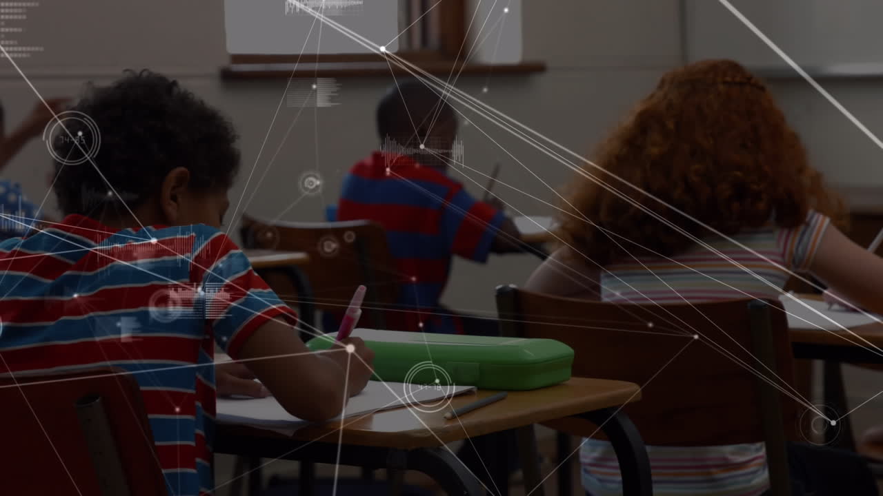 animação de uma rede de ligações com crianças em idade escolar