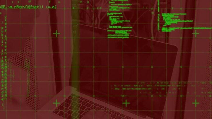Animation of data processing over laptop and servers