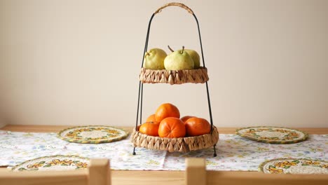 fruit display in wicker baskets