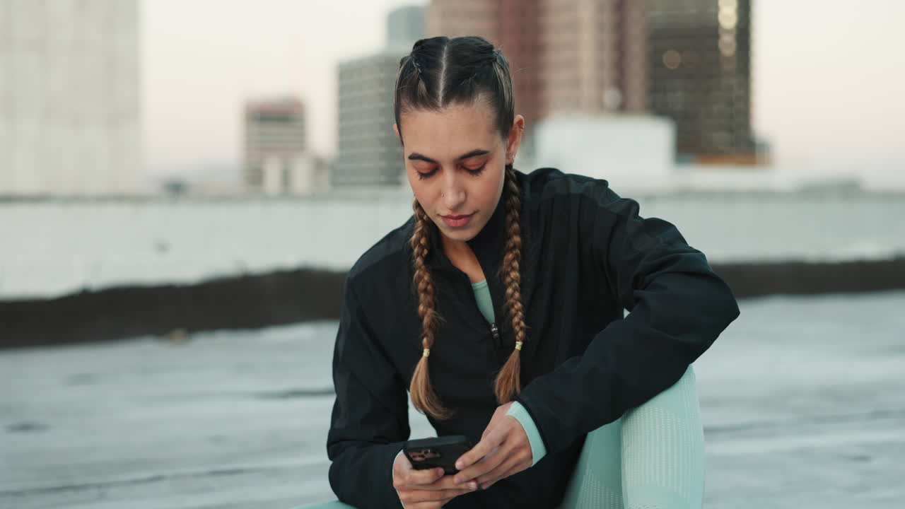 Social media, fitness and woman with a phone