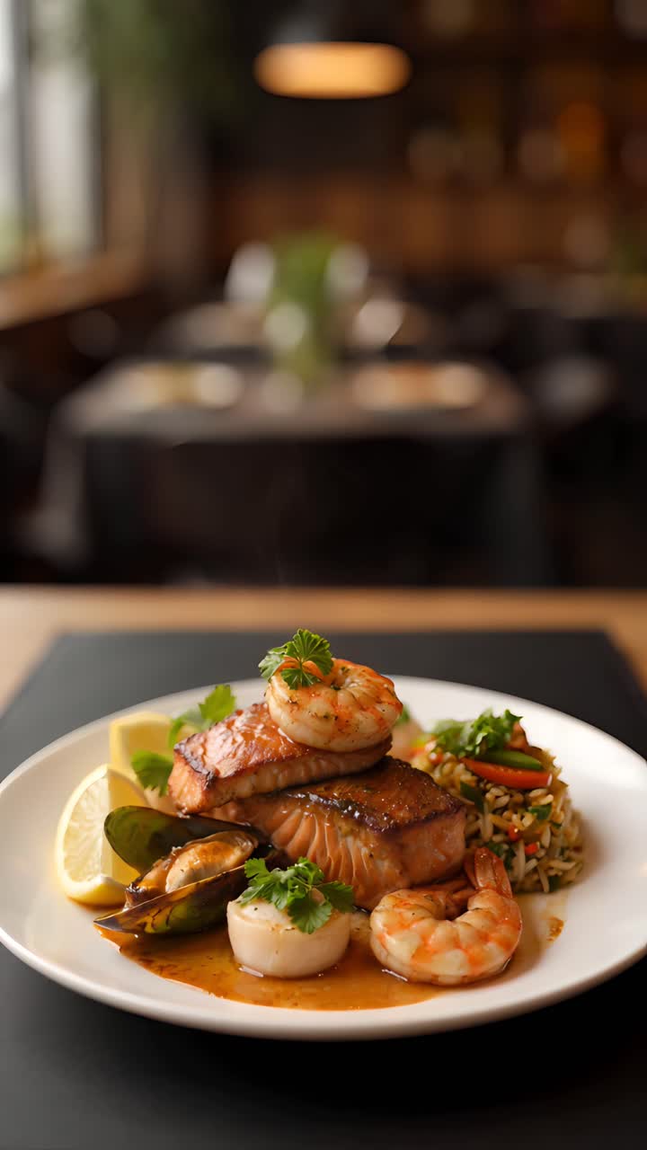 Delicious Seafood on Blurred Background 4K