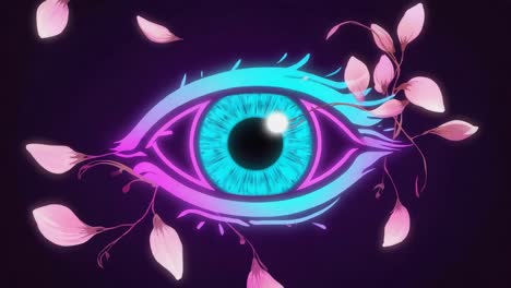 neon eye with flowers