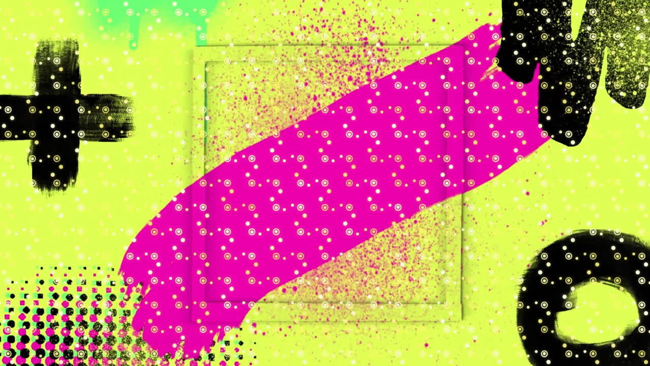 animación de una cuadrícula de puntos móviles sobre pinceladas de pintura en anillos amarillos y marrones concéntricos