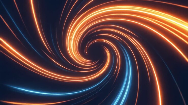 Dynamic Abstract Spiral Light Trails Moving Through a Tunnel