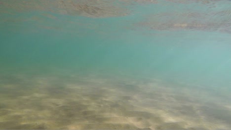 blue sea water sunny refractions on sandy bottom, underwater loop-ready background