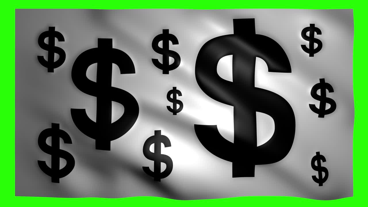 Chroma key için yeşil ekranda bayrak üzerindeki dolar sembolleri