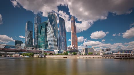 summer sunny day moscow modern city riverside panorama 4k time lapse russia