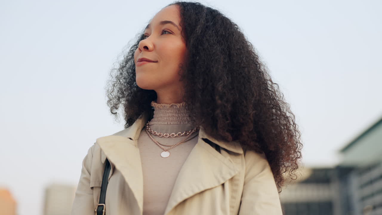 Vision, thinking and a business woman in the city