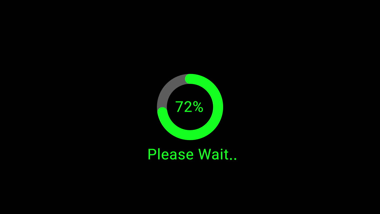 Green Digital Loading Bar with Percentage and Please Wait Message