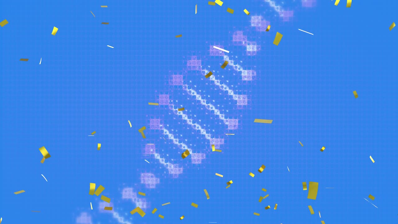 파란색 배경에 dna 줄이 회전하고 금색 콘티의 애니메이션
