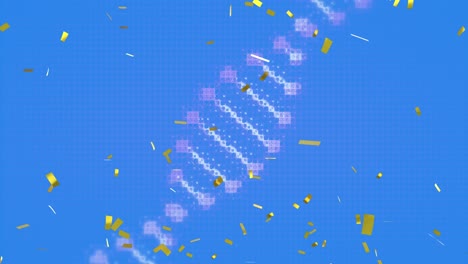 파란색 배경에 dna 줄이 회전하고 금색 콘티의 애니메이션