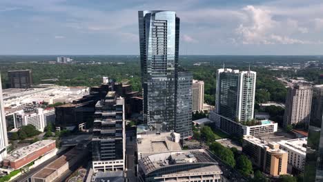 drone shot of stylish buckhead city modern skyline buildings, georgia, usa