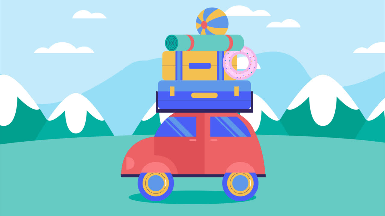 손으로 그린 평평한 여름 자동차 일러스트레이션의 애니메이션