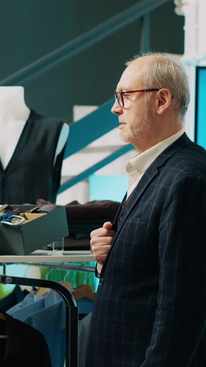 Fashion stylist laver trendy anbefalinger til ældre kunde i en lodret video