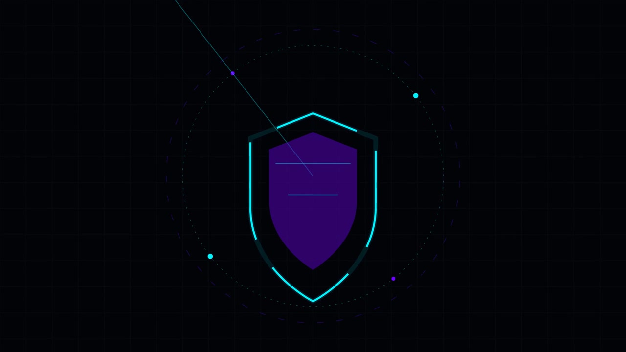 Digital Cybersecurity Shield Icon Animation on Dark Background