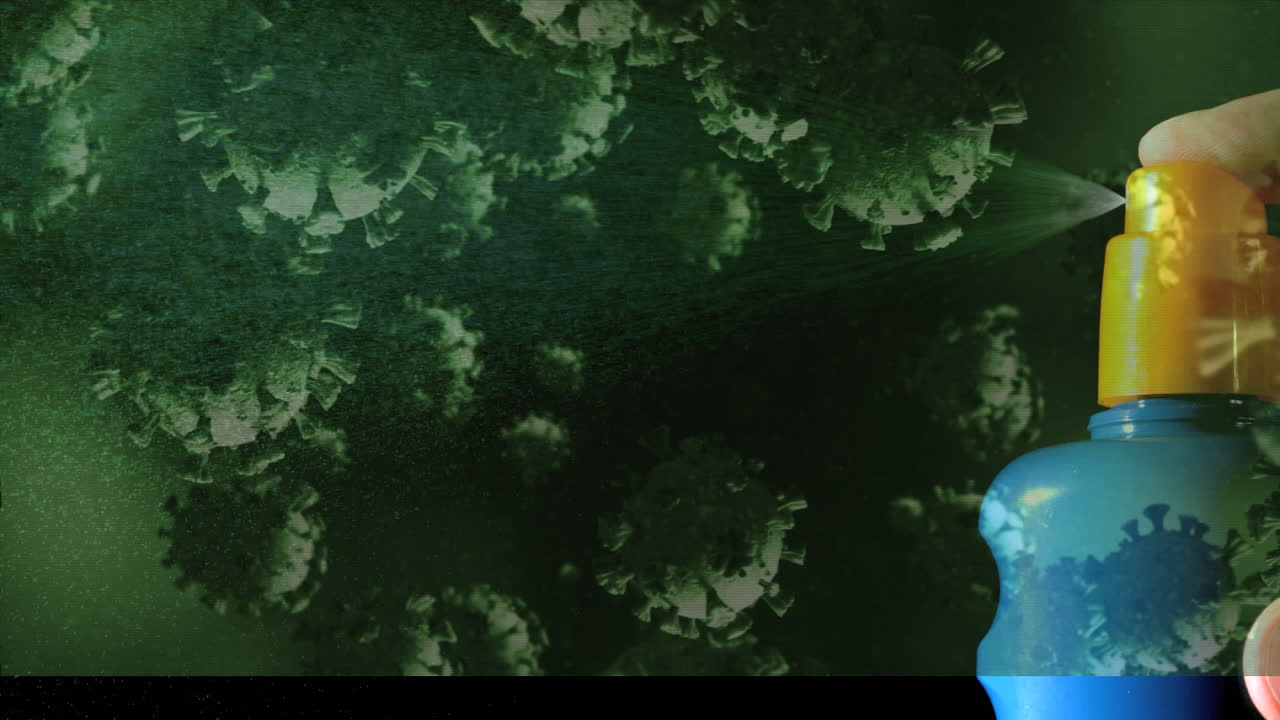 코로나19 세포는 스프링클러를 사용하여 손에 맞서 움직입니다.