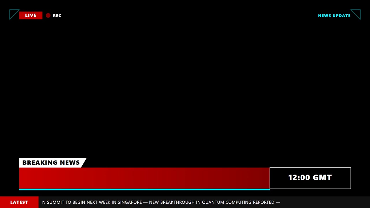 Grafisk overlay til breaking news-udsendelse med rullende nyhedsbånd