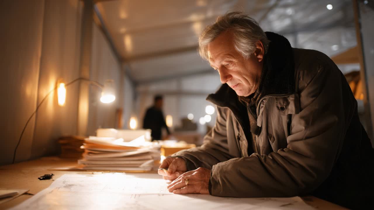 Man working on architectural drawings