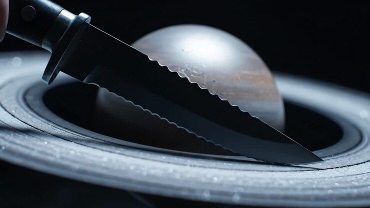 Knife puncturing a water balloon in slow motion