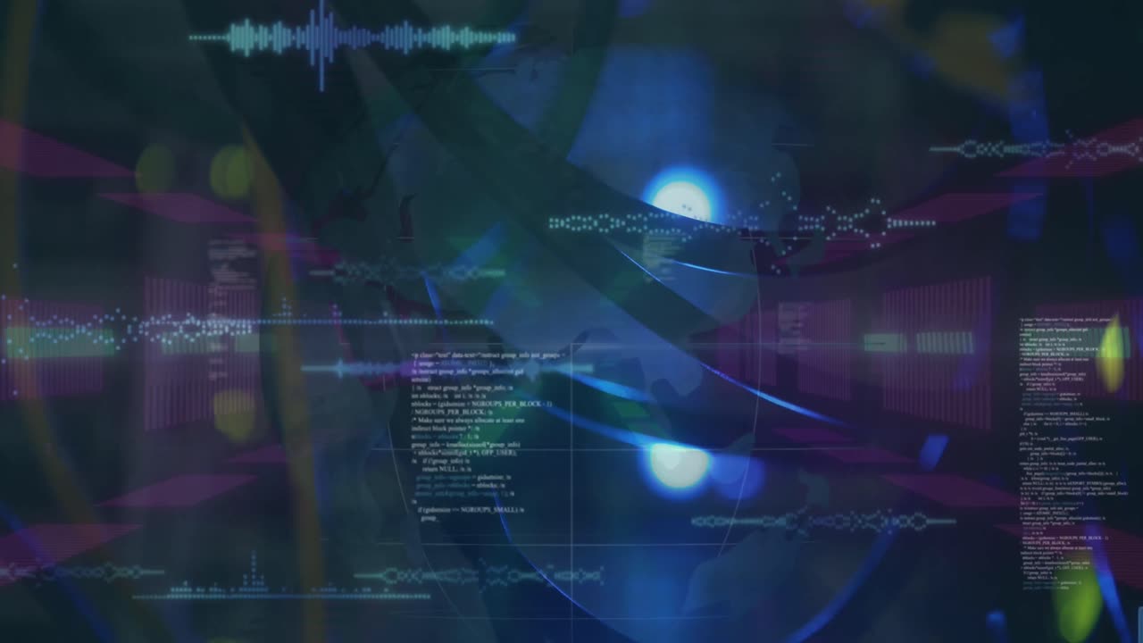 Animation of lights, shapes and data processing in navy digital space