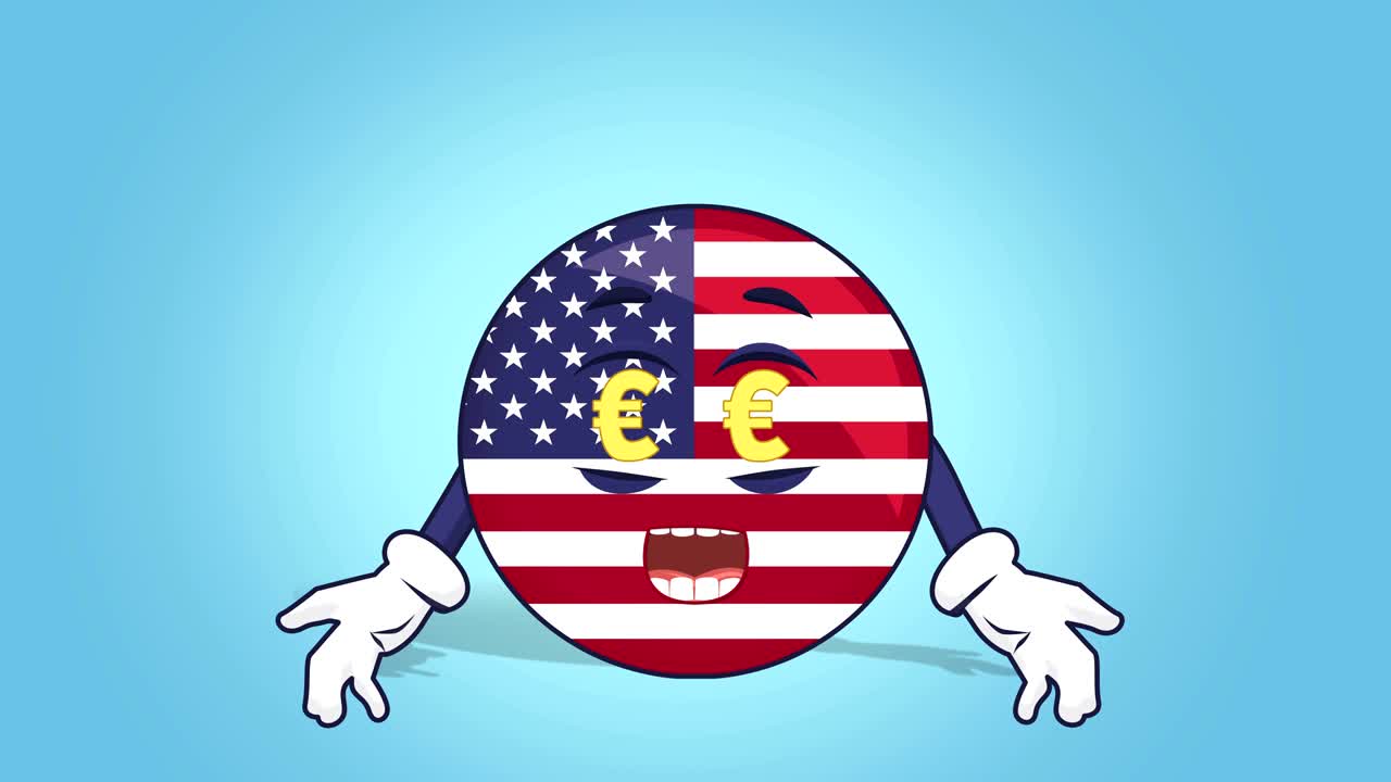 dibujos animados icono de la bandera de los estados unidos américa euro ojos dinero con animación de la cara