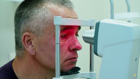 checking vision at eye clinic. checking the eye vision of man in modern clinic