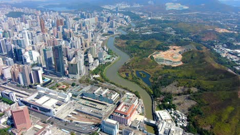 aerial view over shenzhen skyline on a beautiful clear day