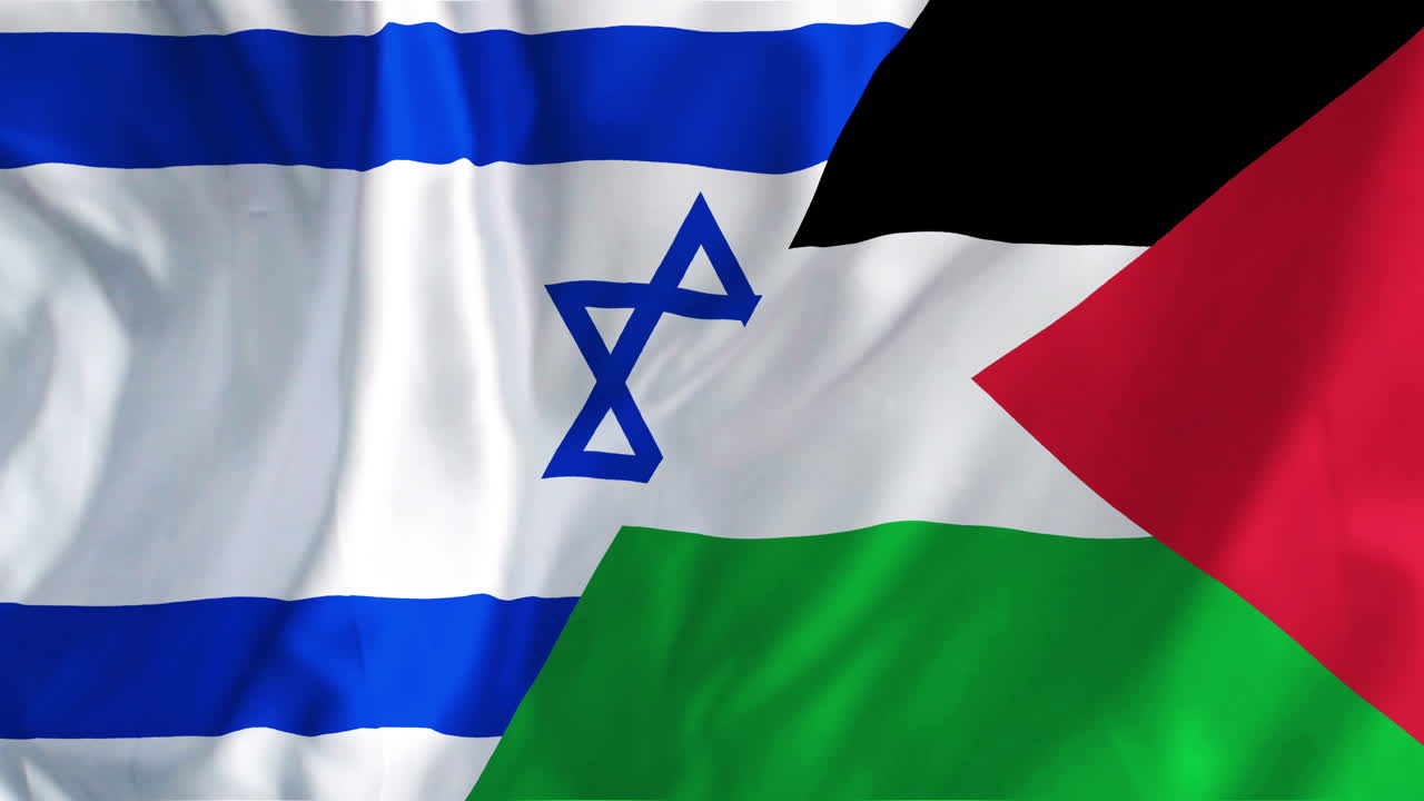 animación de las banderas de israel y palestina ondeando