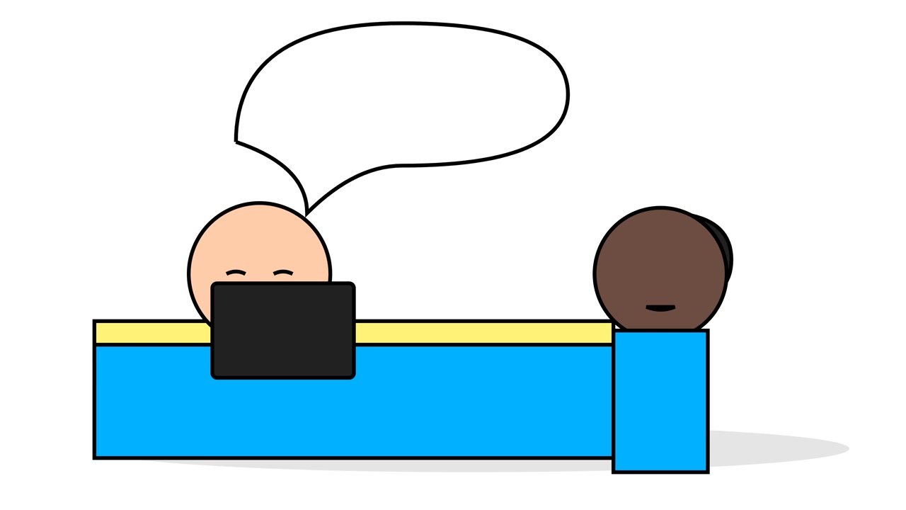机で会話するアニメーションのカートゥーンキャラクター