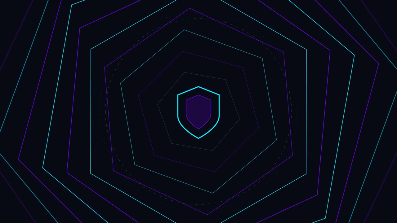Abstract Digital Shield Icon with Pulsing Geometric Lines
