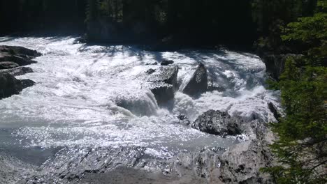 natural landscape view of water fall in natural bridge,afon emerald,yoho national park,alberta,canada in summer daytime with heavy water flow