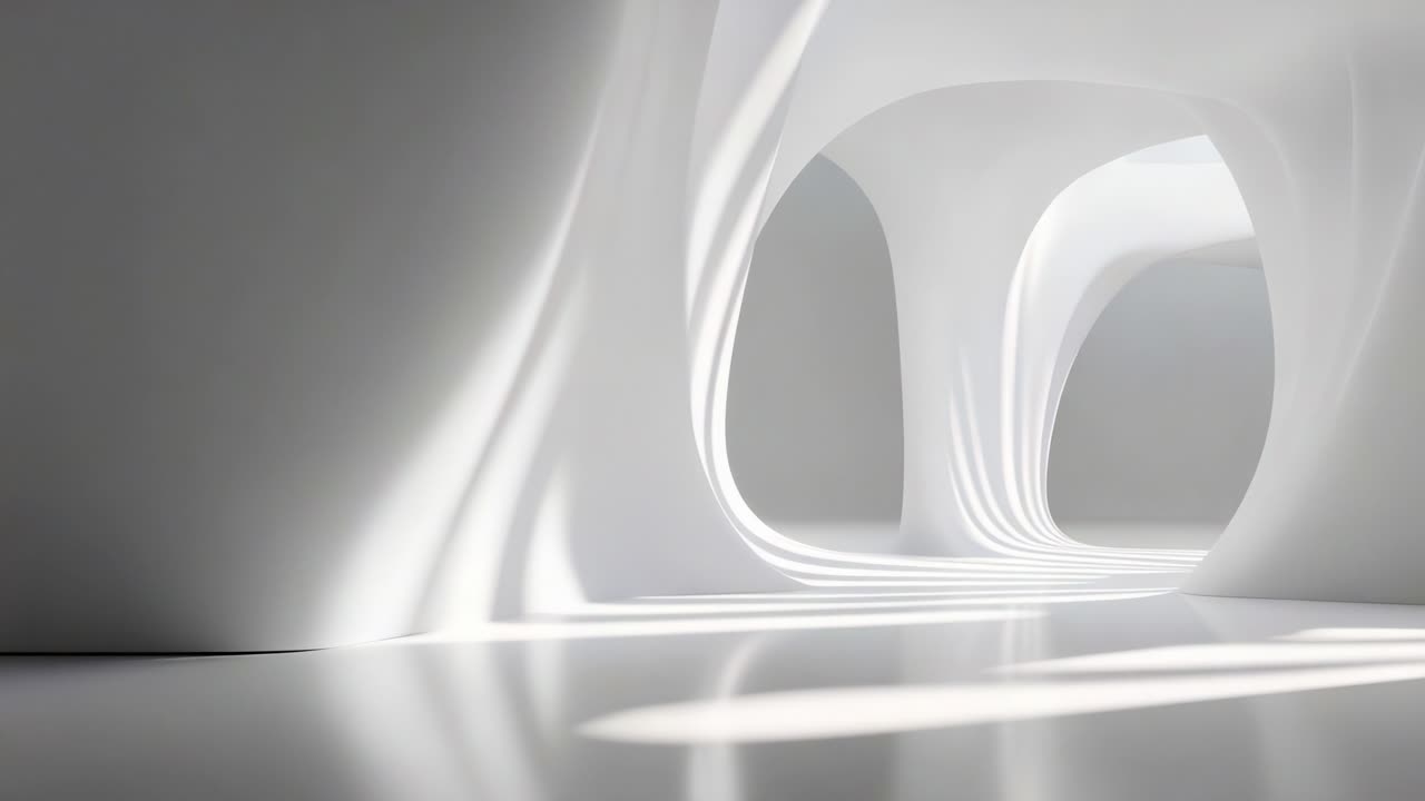 Exploring an Ethereal Space: A Journey Through the Curved, Smooth Surfaces and Play of Light in an Abstract Environment Emphasizing Minimalism and Modern Architectural Design