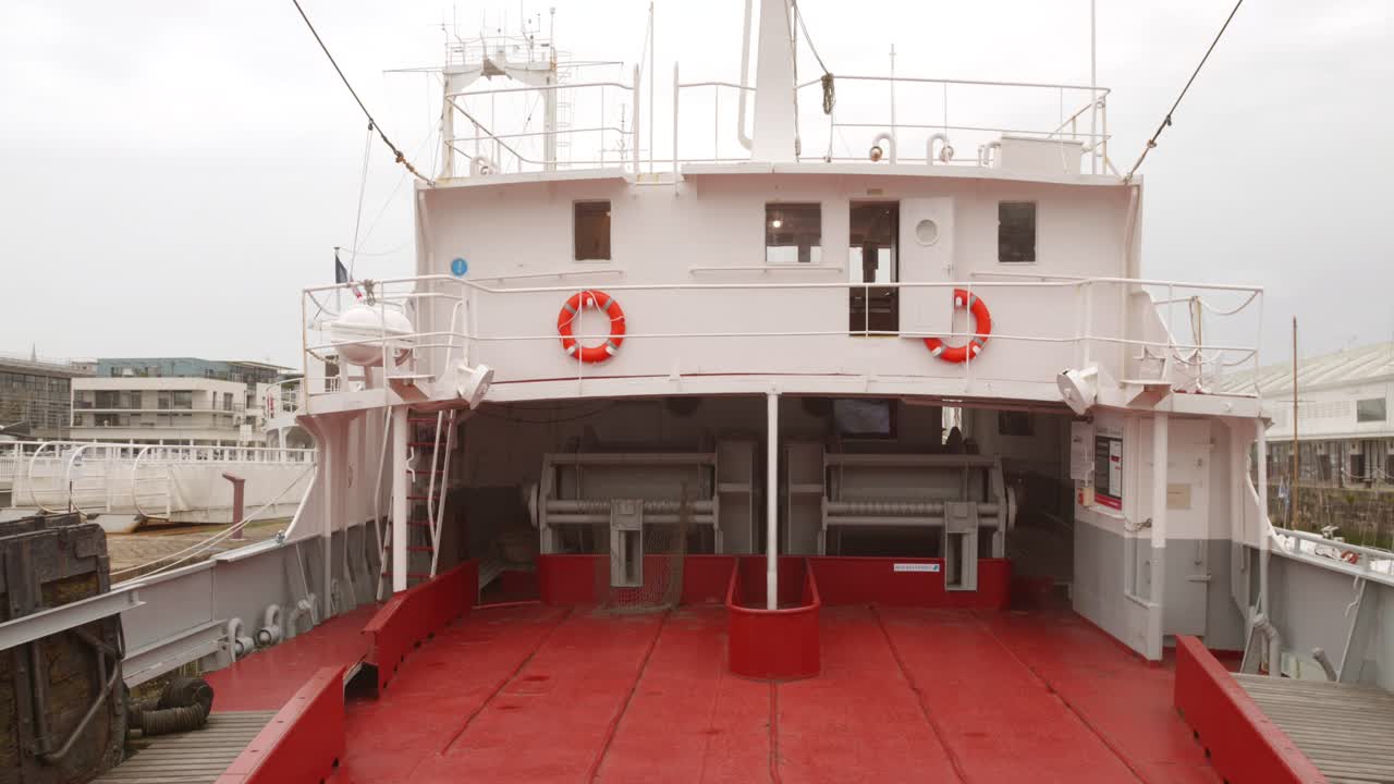 Angoumois Old Fishing Trawler At The Maritime Museum In La Rochelle, France. Close-up Shot