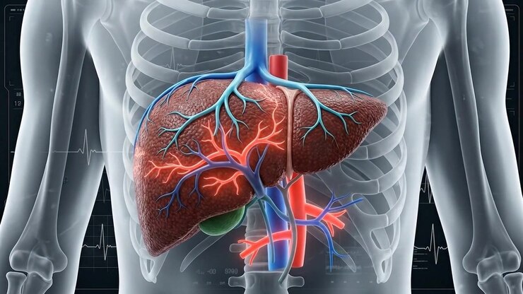 Close Up Anatomical Render of Human Liver in Chest