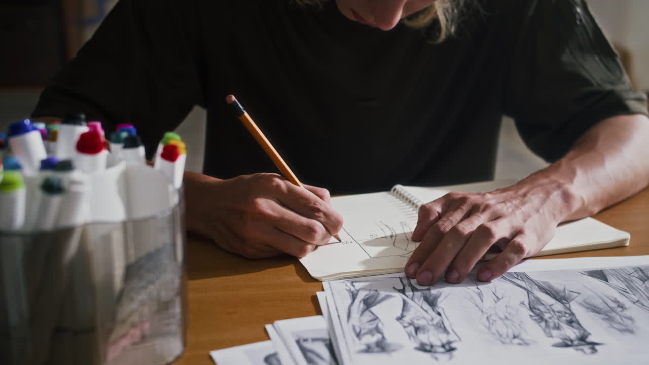 Fashion Designer Sketching New Concepts on Paper