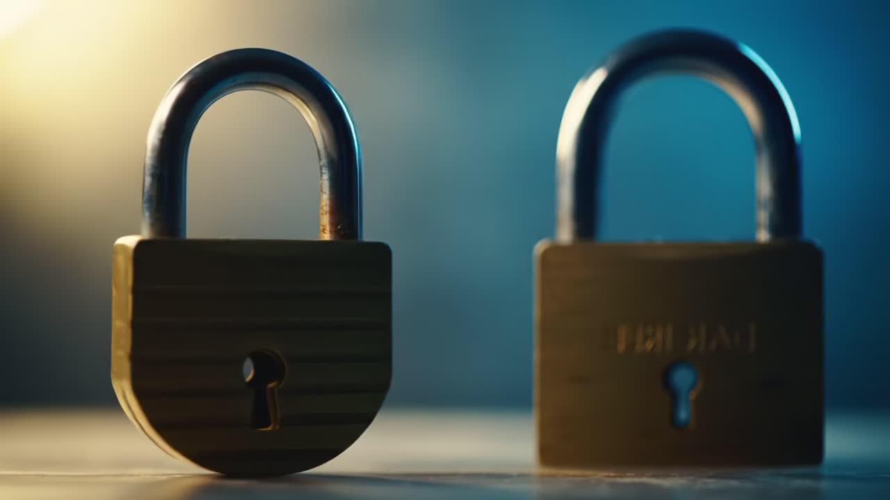 A Close-Up Exploration of Two Distinct Padlocks Revealing Their Unique Designs and Intricate Details in a Captivating Lighting Setting