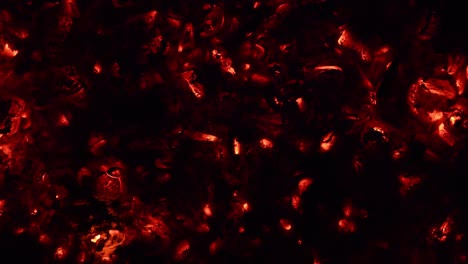 smoldering embers of fire, live coals, burning charcoal in the background texture, closeup, glowing coal. top view.