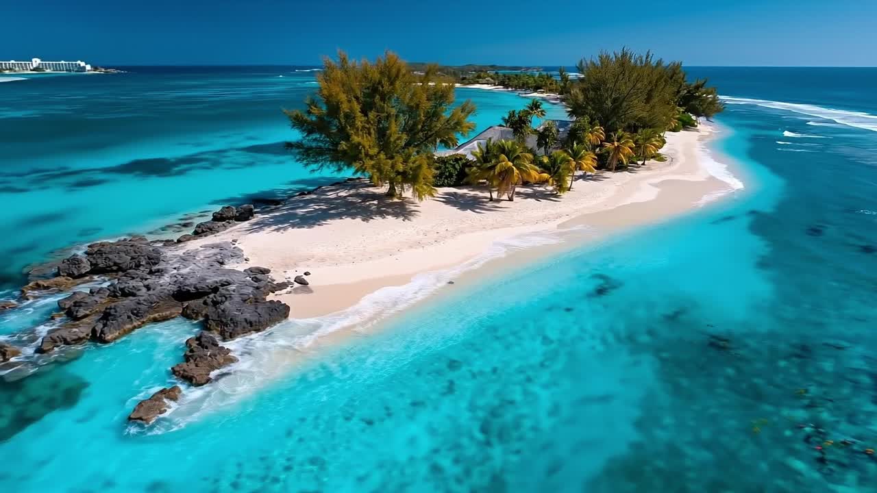 Una piccola isola in mezzo all'oceano circondata da palme