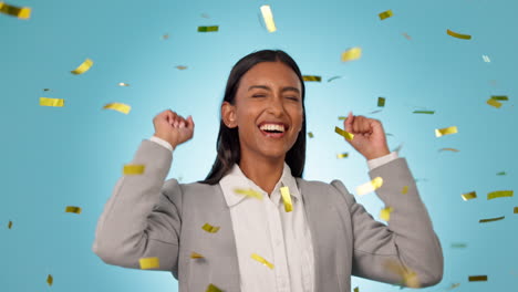 business, confetti and woman with celebration