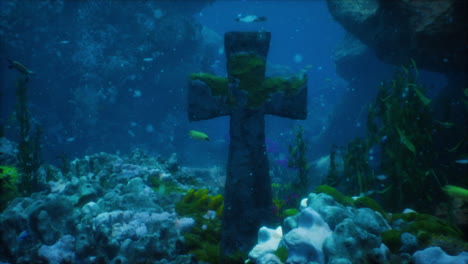 underwater cross in coral reef