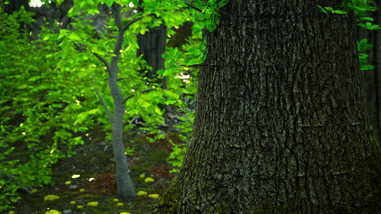 primer plano de un tronco de árbol en un bosque verde exuberante