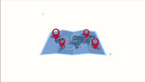 mapa de papel de la tierra con la ubicación de los alfileres