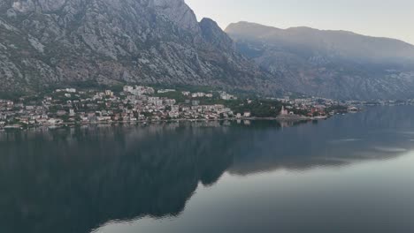 aerial drone view bay of kotor old coastal town city montenegro balkan country balkans adriatic sea