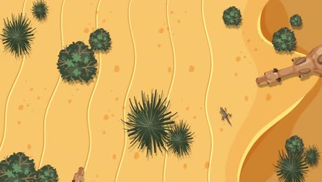 la caravana de camellos atraviesa un terreno desértico arenoso