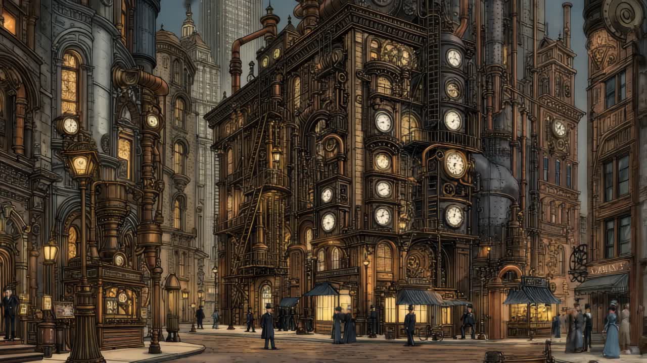 Città Steampunk di notte