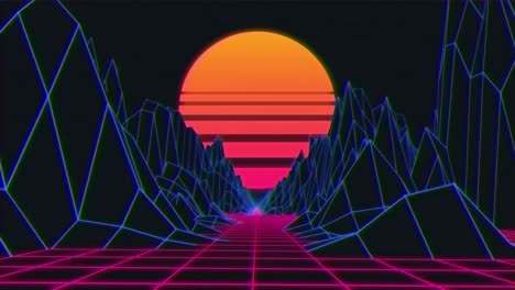 animación de círculos a rayas multicolores sobre el mapa de las montañas
