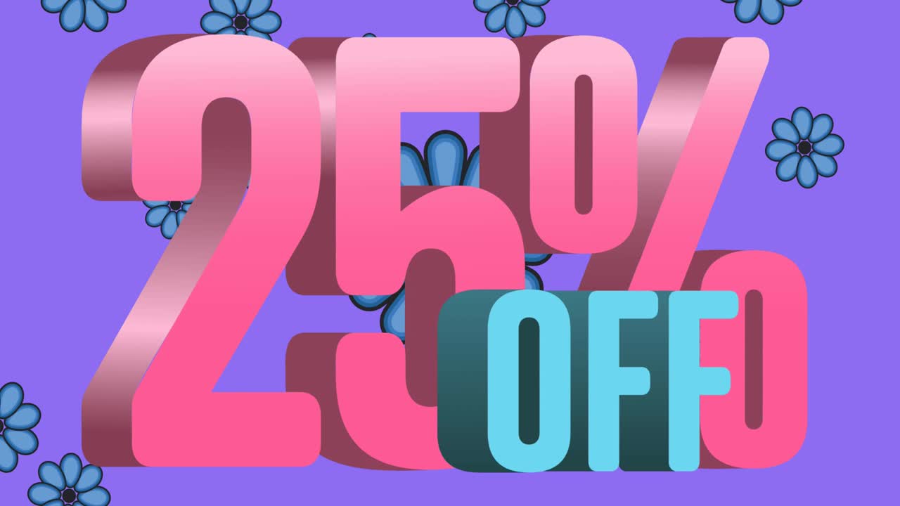 animación de 25 por ciento de texto sobre flores que se mueven en movimiento hipnótico