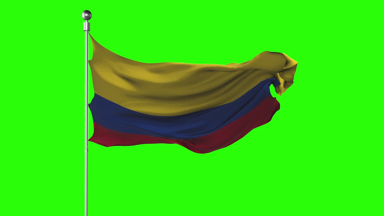 la bandera nacional de colombia ondeando en la pantalla verde. animación de clave de croma. ilustración de la política colombiana