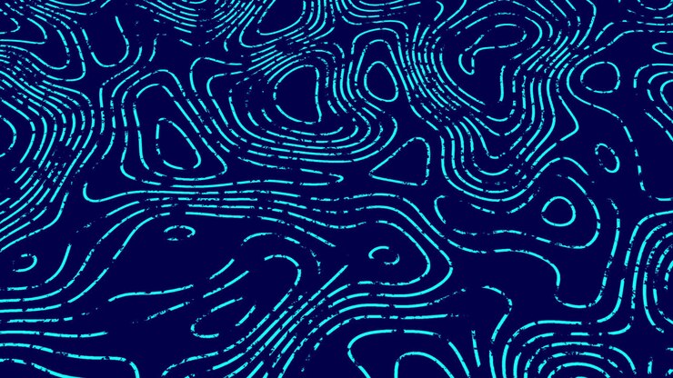Animation of blue line trails moving in hypnotic motion on seamless loop on blue background