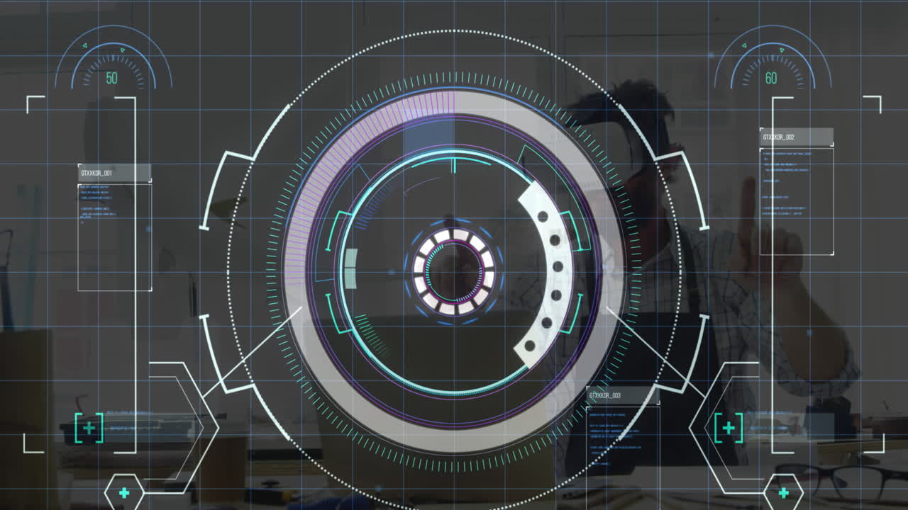 Data processing and scope scanning over man gesturing while wearing vr headset